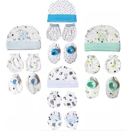 Cotton New Born Baby Mittens Caps Gloves Combo - 4 Pack