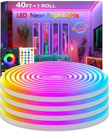 httpsmp 12M RGB Neon LED Strip Lights, Musik Sync, 24V Flexible Streifen mit App/Fernbedienung anwendbar auf Schlafzimmer, Raum & Außendekoration