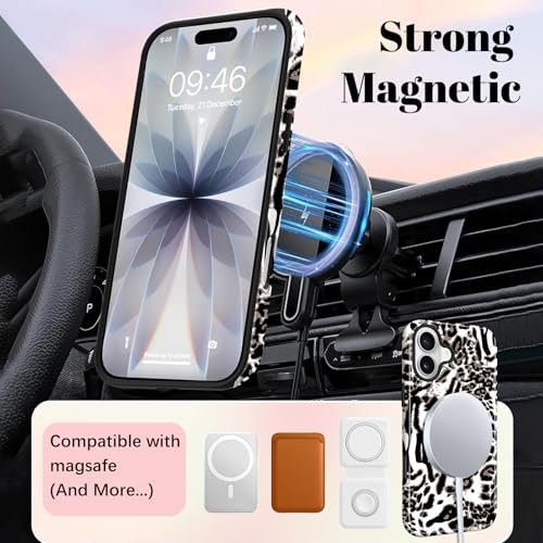 Image of Magnetic for iPhone 17 Case for Women Men, White Leopard | Cute Cheetah Pattern Design [Compatible with MagSafe] 2-Layer Hybrid Shockproof Glossy Protective Cover