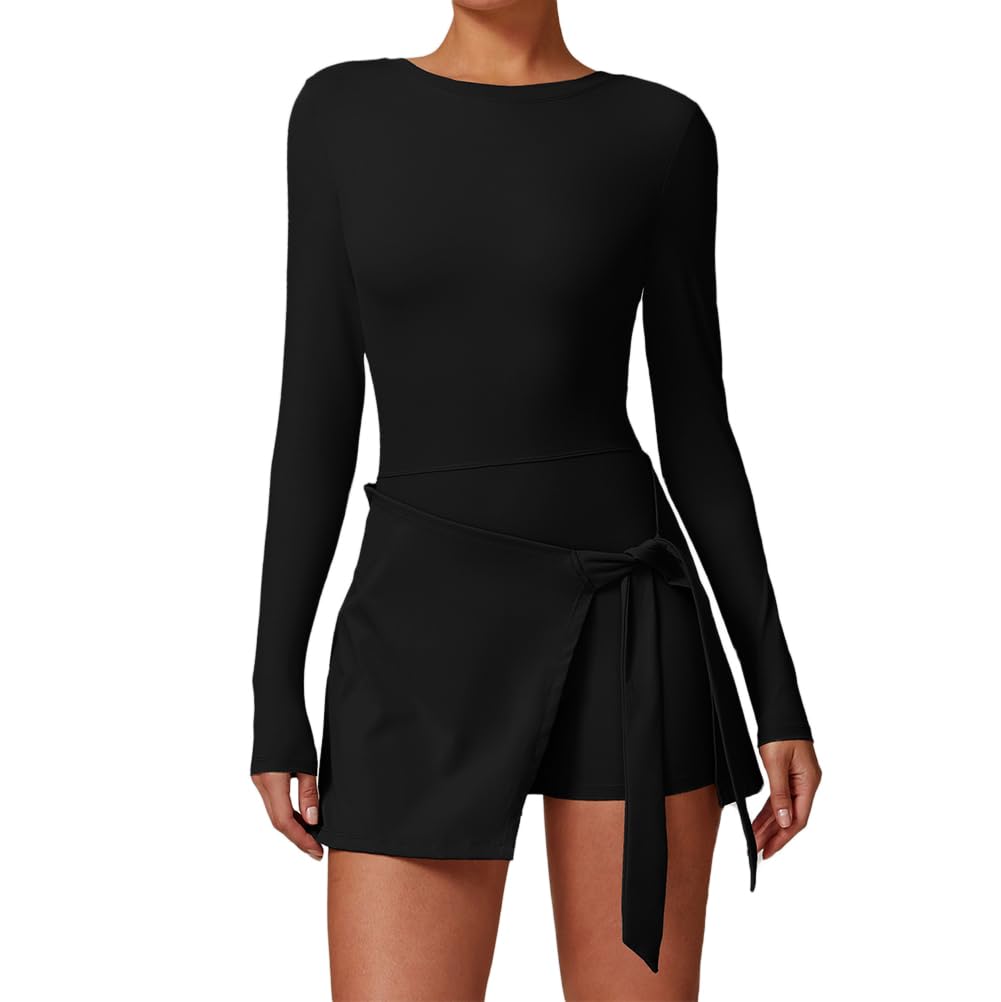 Robe de Tennis à Col Haut sans Manches pour Femme avec Short Intégré, Dos Nu Mini Sport Robes Décontractée Été Couleur Unie Robe de Golf et d'Entraînement Athlétique