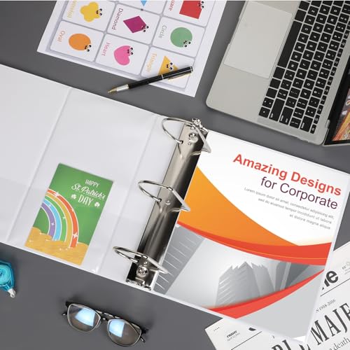 Image of Sinload 6 Pcs 3 Ring Binder, Large Capacity D Ring Binders with Pockets, 8.5 inch x 11 inch Presentation Folder View Binder with Customizable Clear Cover for Documents Files Projects (White,5 Inch)