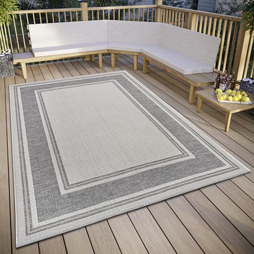 HANSE Home Cast - Alfombra Impermeable para Interiores y Exteriores, diseño Moderno, Bicolor y Resistente al Agua, Tejido Plano para jardín, balcón, terraza, salón, Color Beige y Gris, 63 x 120 cm