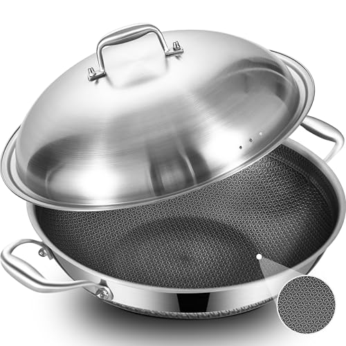 Image of Hybird Nonstick Wok Pan with Steel Lid | 14.5-Inch | Rivented Handle