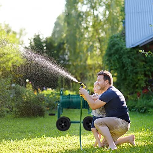 Bild 2 - Relaxdays Schlauchwagen, bis 60 m, 4 Vollgummireifen, Klickkupplung, Schlauchtrommel Metall, Schlauchabroller, grün