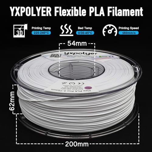 Image of YXPOLYER Flexible PLA Filament White Flex PLA Pro 1.75mm 1kg Soft PLA 92A 3D Printer Filament for Bouncy Airless Basketball and Food Safe Food-Grade Stretchy Dog Toy