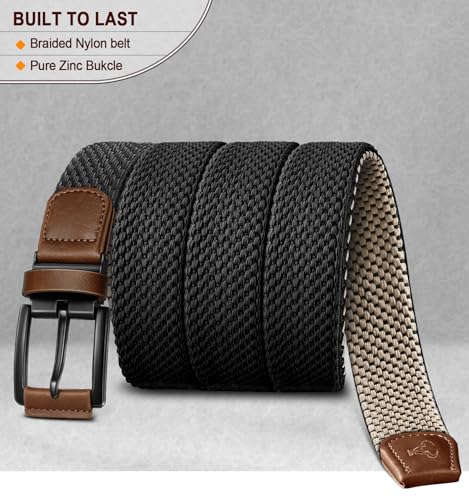 Image of BULLIANT Men Belt Rerversible Golf Belt Stretch Braided for Gift Men 1 3 /8 inch-2 In 1 Belt