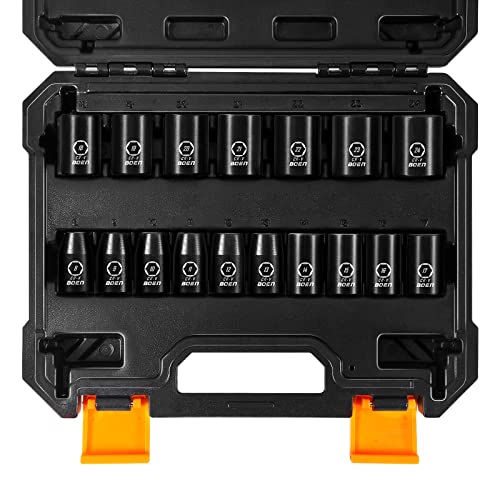 BOEN 1/2 Drive Shallow Impact Socket Set, 17 Piece