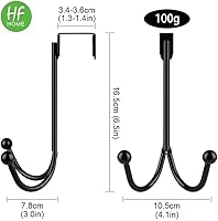 Vista 4 de HFHOME Paquete de 2 ganchos dobles para colgar sobre la puerta, organizador de ganchos dobles de metal para colgar abrigos, sombreros, batas, Negro