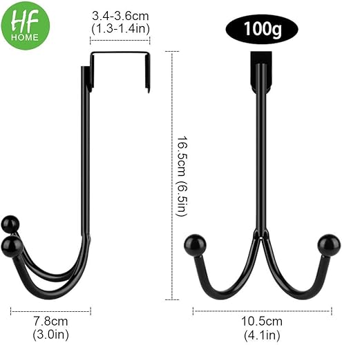 Miniatura 4 de HFHOME Paquete de 2 ganchos dobles para colgar sobre la puerta, organizador de ganchos dobles de metal para colgar abrigos, sombreros, batas,