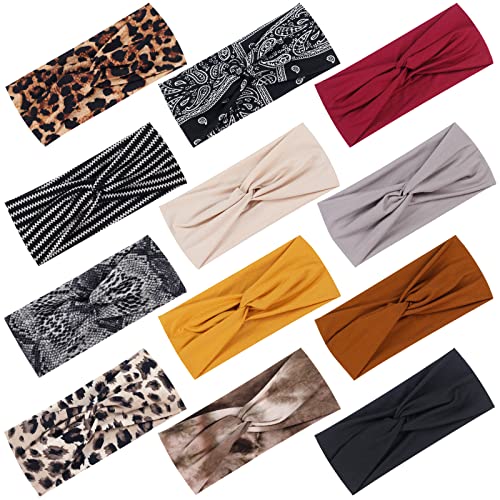 Tyfthui 12 Pack Headbands for Women, Fashionable Sports Hairbands, Elastic Wide Headbands Non Slip Workout Yoga Sport Headbands for Women (Color A)