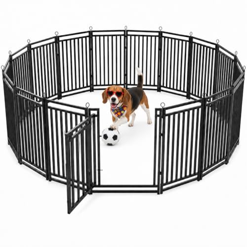 Image of Dog Fence Outdoor Indoor, 32 inch Inch Height 16 Panels Dog Playpen for Large /Medium /Small Dogs Metal Dog Pen for Yard Camping and RV | Black-Silver