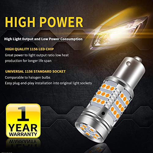 Opl5 2Pcs 1156 Led Bulb Amber Turn Signal Light Anti Hyper Flash Canbus Error Free 360Lm 42-Led Built-In Load Resistor 1156 Ba15S P21W 1141 1073 7506 1003 12V 150°Led Bulb(1156 Amber) #TOP2