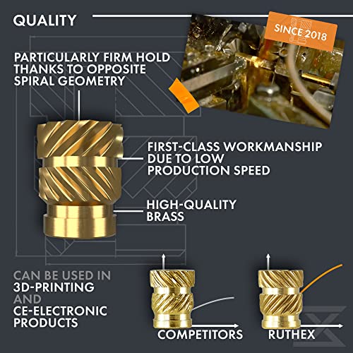 ruthex m3 threaded inserts - 100 pieces rx-m3x57 brass heat set insert for plastic parts - metric knurled nuts - insert by heat into 3d printing components