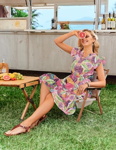 Image of HOTOUCH Women Printed Dress for Summer Short Ruffle Sleeve Dress Tiered Mini Dress with Pockets