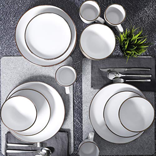 Gibson Home 127318.16R Rockaway Round Stoneware Dinnerware Set, Service For 4 (16Pcs), Matte White/Metallic Rim thumb #5