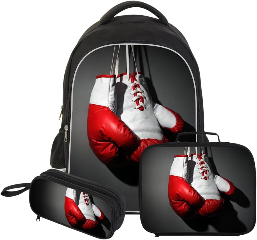 Kids Boxing Gloves Backpack - Lightweight School Bag for Boys & Girls Ages 6-18, Laptop Compartment & Reflective Safety Stripes, Durable Bookbag for Sports, Travel, Elementary to Middle School