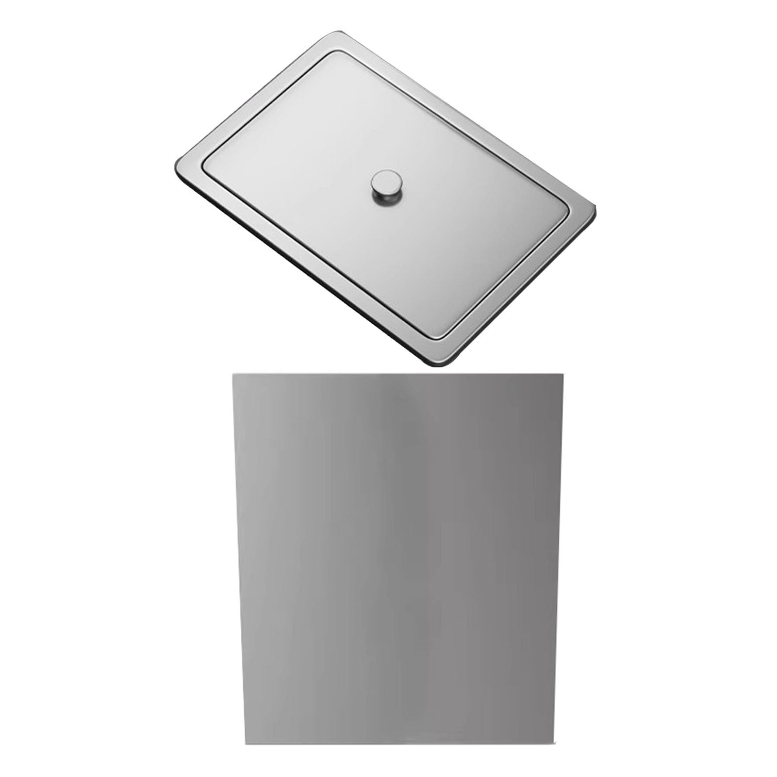 DFGHNBVC Recessed Stainless Steel Trash Can Builtin Hidden Garbage Bin For Kitchen Bathroom Office Countertop Trash Chute Spacesaving Stylish Waste Solution,Silver-Lid+Can