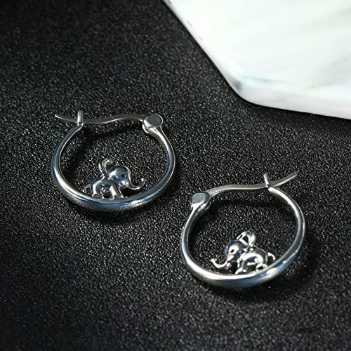 Titanium Enamel Elephant Hoop Earrings For Women Girls, White Gold Plated Minimalist Animal Huggie Earrings Jewelry Gifts Hypoallergenic For Sensitive Ears 21Mm #TOP5