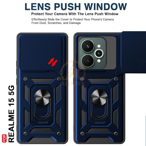 Image of Armor Bumper Back Cover Case for Realme 15 /15 pro 5G | Rotating Camera Cover, Ring Holder & Kickstand | Heavy Duty & 360 Degree Protection Realme 15 /15 pro 5G Back Cover (Blue)