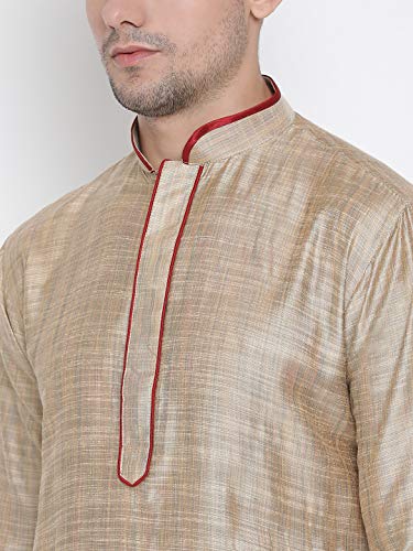 Image of VASTRAMAY Men's Beige Cotton Kurta and Pyjama Set