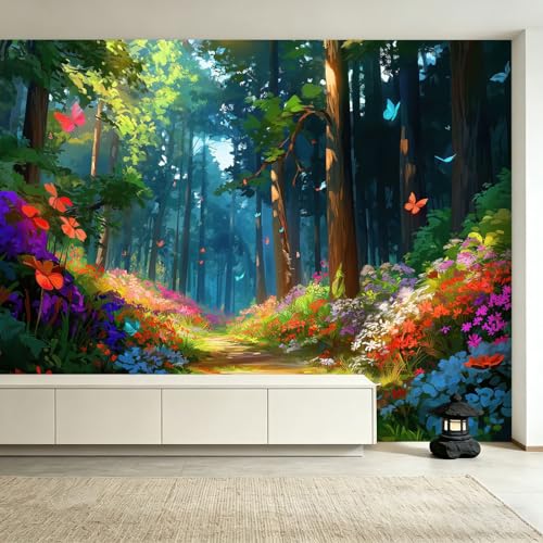 Fresque Murale 3D Forêt et Fleurs Décoration Salon