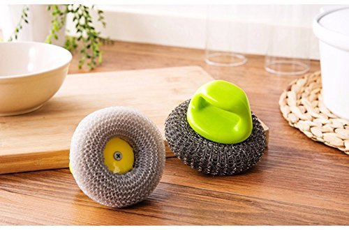 SpiderJuice, Cleaning Brush with Handle, Multipurpose Set of 2 Super Cleaner Partners, Cleaning Brush with Handle for Washing Almost all Types of Dishes, Bowls, Pots, Plates, Pans and Kitchen Tools (Stainless Steel Brush + PP Brush)