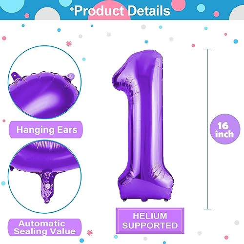 Image of Number Balloons 16 Inch Mylar Foil Number 0-9 Balloons Set for Party Decoration Custom Digital Balloons 10 Pieces Party Supplies (purple)