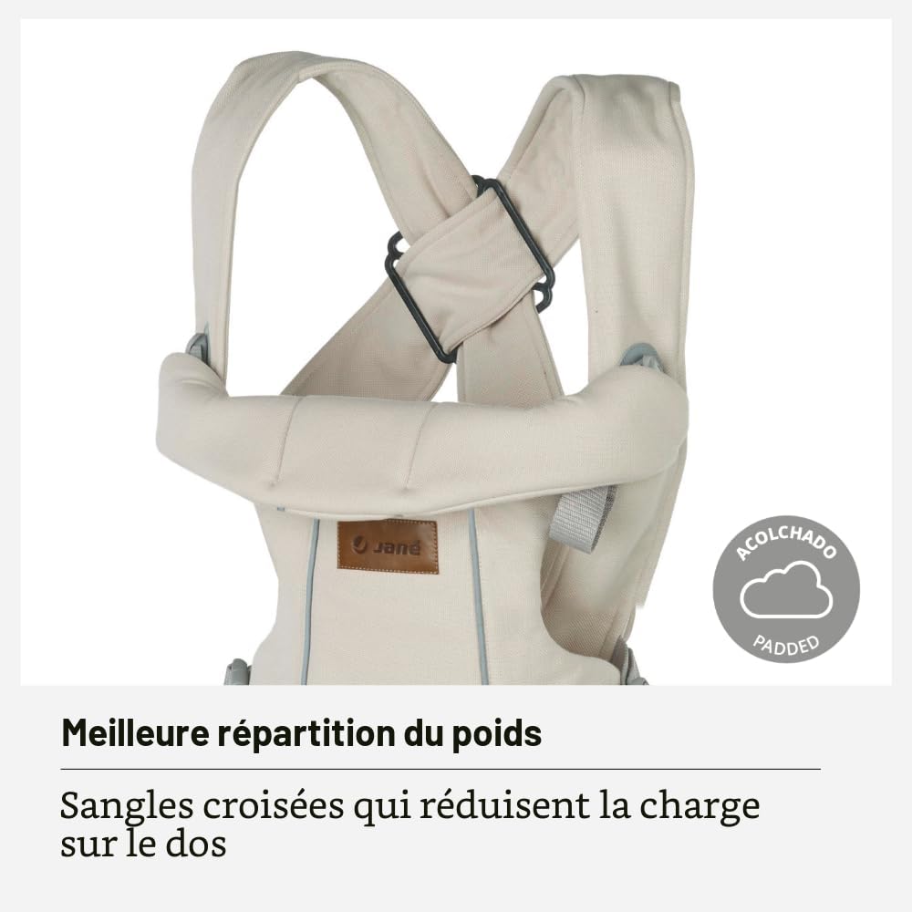 Jané Dual Porte-Bébé Ergonomique, Dès la Naissance (3,5–15 kg), 3 Positions, Rembourré et Respirant, Beige