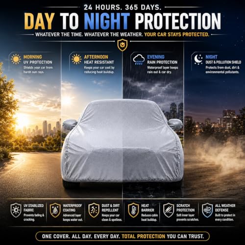 Image of Back-Boo Heavy Waterproof e Vitara Car Cover | Polyester Car Body Covers for Rain & Sun | UV Protection, Dustproof, Scratch Resistant, Windproof, Heat Resistant, Custom Fit - (Silver)