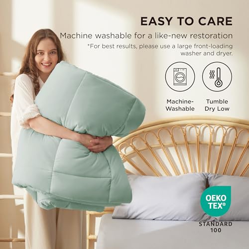 Image of Bedsure Comforter Duvet Insert - Quilted Comforters Full Size, All Season Duvet, GentleSoft Down Alternative Bedding Blanket, with 8 Tabs, Gifts for Women /Men, Sage Green, Full 86 x 82 Inches