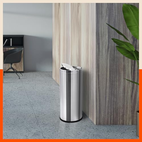 Image of Bathla Stainless Steel Swing Dustbin with Lid for Home, Office & Kitchen - 12 Litres | Swing Lid Trash Can | Durable & Rust-Resistant Garbage Bin