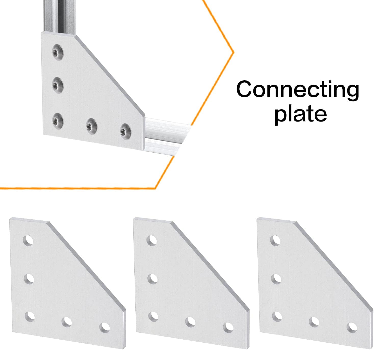 6Pcs 4040 Corner Bracket Joint Plate L Shape 5 Hole Aluminum Extrusion Connector with 30Pcs T-Nuts, 30Pcs Screws and 1Pcs Wrench for 4040 Series Aluminum Extrusion Profile (Silver)