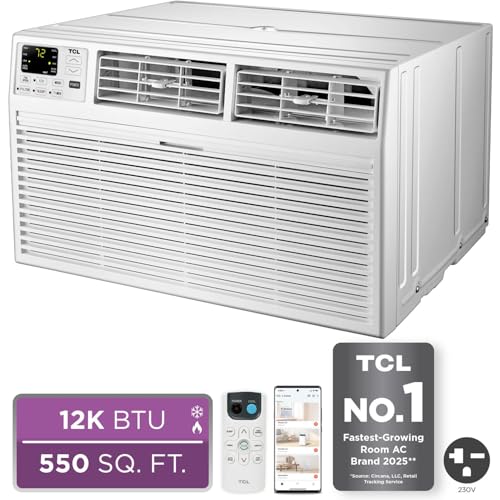 Image of TCL H12T9XH Heat 12,000 Smart Through-The-Wall Air Conditioner, Heater, Fan & Dehumidifier, 230V, 550 Sq. Ft, Remote Control, Compatible with Alexa /Google Assistant, 12000 BTU, White