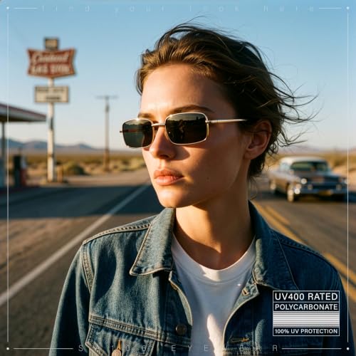 Image of SA106 Mens Retro Vintage Narrow Rectangular Metal Sunglasses
