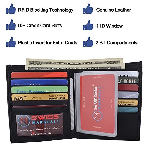 Swiss Marshall Rfid Blocking Men's Slim Bifold Hipster Credit Card Premium Lambskin Leather European Wallet (Black) #TOP7
