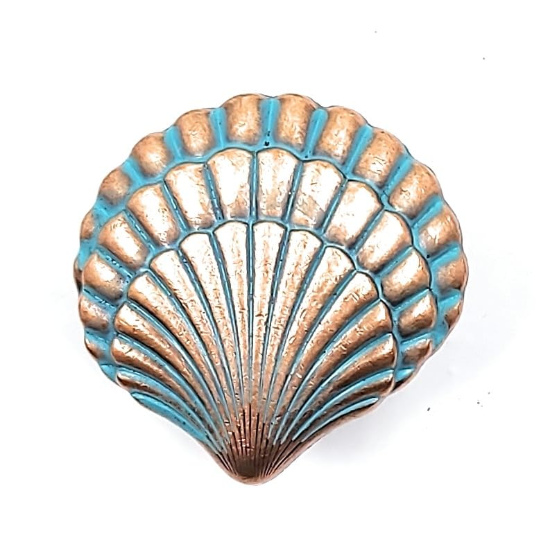 The Rustic Touch Decorative Seashell Cabinet Knob, Copper and Turquoise Finish, Coastal Beach Style (1)
