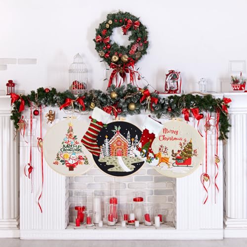 Image of LB Christmas Embroidery Kit for Beginners Adults, 3 Sets Hand Embroidery Starter Kit with Snowman Pattern and Instructions Stamped Cross Stitch Kits Include Embroidery Hoop Needles Threads Scissors