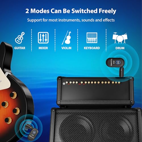 Sistema inalámbrico para guitarra 2.4G, transmisor y receptor recargable portátil con conector giratorio de 90 grados Plug and Play para guitarra eléctrica/acústica, bajo y violines miniatura 2