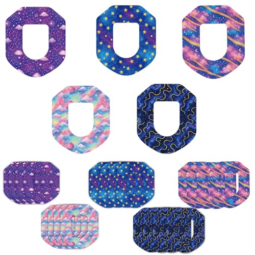 25pcs Galaxy Overpatches Waterproof Compatible with Omnipod 5 5 Style Breathable Adhesive Patches Non-Woven Fabrics Pre-Cut Tape Stickers Sweat-Proof CGM Sensor Covers