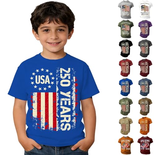 Boys 250 Anniversary USA Shirts Vintage America Flag Shirt Short Sleeve Crew Neck Celebration Patriotic 1776-2026 Tshirt