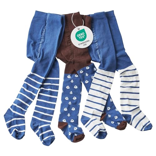 wellyou Baby- und Kinderstrumpfhosen 3er Set für Jungen braun/blau Anker...