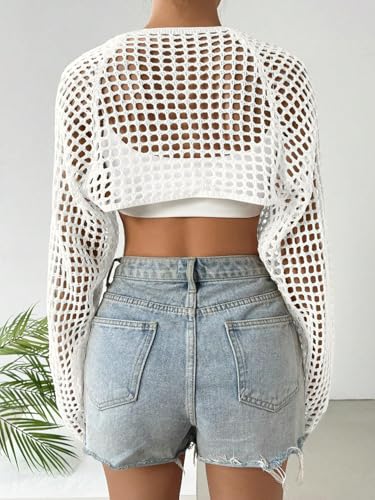 Women's Lightweight Crop Cardigan Crochet Knit Long Sleeve Bolero Shrug Sweater4