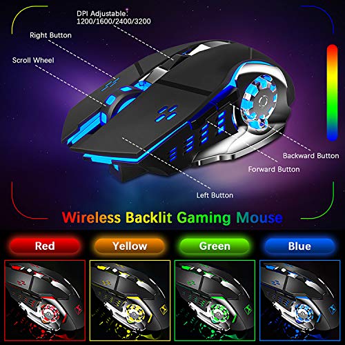 image for LexonElec Wireless gaming Keyboard and Mouse,Rainbow Backlit Rechargea