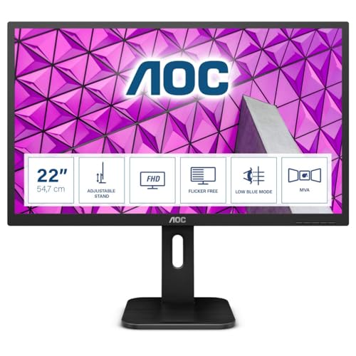 AOC Écran 22P1 54 cm (21,5 pouces) (DVI, HDMI, hub USB, dalle MVA, DisplayPort, pivot, temps de réponse de 5 ms, 1920x1080) noir