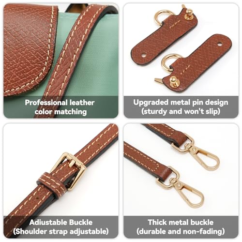 Image of Top-Grain Leather Strap for LongChamp Mini Pouch, Upgraded Buckles Mini Bag Adjustable Crossbody Shoulder Straps Conversion Kit Replacement (Brown, XS)