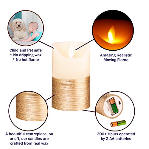 FLAMELESS-Candles-Battery-Operated-LED-Flickering-Flame-with-Remote-Timer-Amazing-Realistic-Dancing-Flame-Real-Wax-Gold-Trim-Set-of-3-Size-456-Beautiful-Gift-Idea-for-Women-and-Men