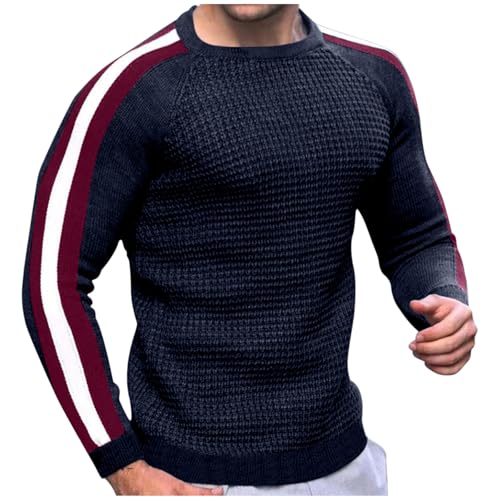 Mens Sweater Knitted Soft Crewneck Long Sleeve Striped Color Block Slim Fit Sweater Tops Trendy Fall Winter Jumpers