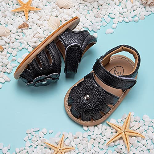 Image of Meckior Baby Toddler Infant Girls PU Leather Soft Open Toe Summer Sandals Flower Princess Flat Shoes