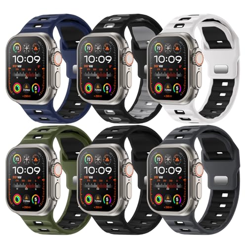 Image of Sport Bands 6-Pack Compatible with Apple Watch Ultra 3 /2 Band 49mm 46mm 45mm 44mm 42mm, Wide Soft Silicone Wristbands Waterproof Strap Men for iWatch Series 11 10 9 8 7 6 5 4 3 SE Ultra