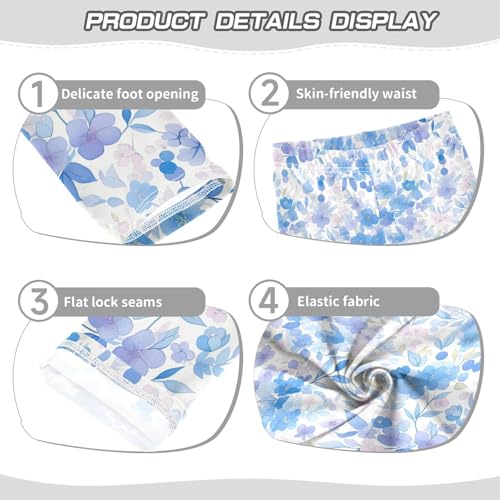 KLL Watercolor Blue Cherry Blossom Toddler Girls' Cotton Pants Stretch Full Length Activewear Exercise3